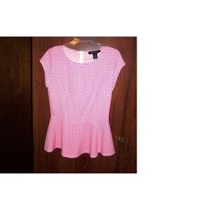 Ashley Stewart Peplum Top Pink Gingham Checkered Size 12 NEW
